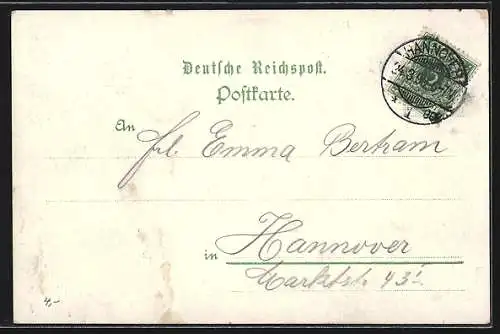 Lithographie Hannover, Daseking`s Hotel, Welfenschloss mit Technische Hochschule, Kgl. Theater, Dasekings Restaurant