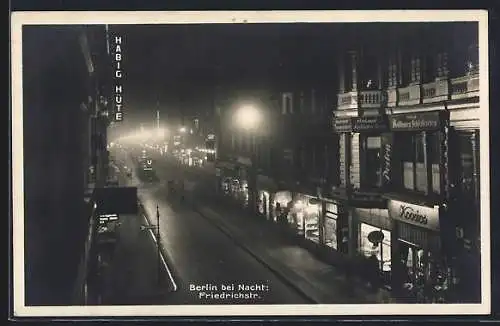 AK Berlin, Nachtpartie an der Friedrichstrasse / Höhe Jägerstrasse