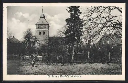 AK Gross-Schönebeck, Blick zur Kirche