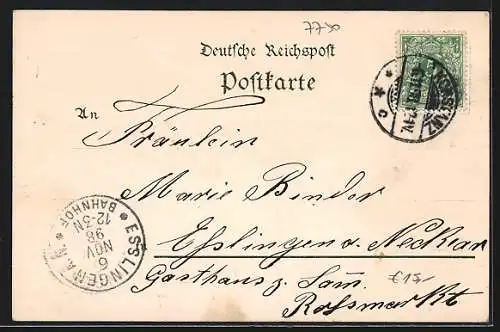 Lithographie Konstanz / Bodensee, Panorama, Frau in Tracht