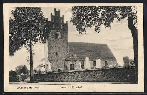 AK Herzberg / Mark, Kirche mit Friedhof
