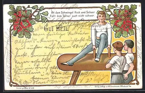 Lithographie Gut Heil !-Turner am Seitpferd