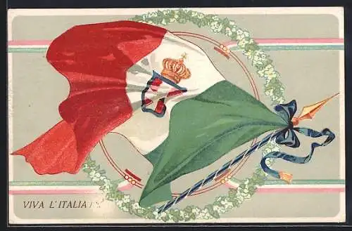 AK Viva L`Italia, italienische Fahne