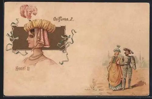 Lithographie Coiffures 2, Henri II., historische Kostüme