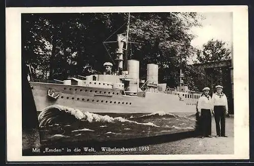 AK Wilhelmshaven, Mit Modellkreuzer Emden in die Welt 1933, Modellbau, Expedition
