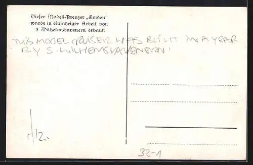 AK Wilhelmshaven, Mit Modellkreuzer Emden in die Welt 1933, Modellbau, Expedition