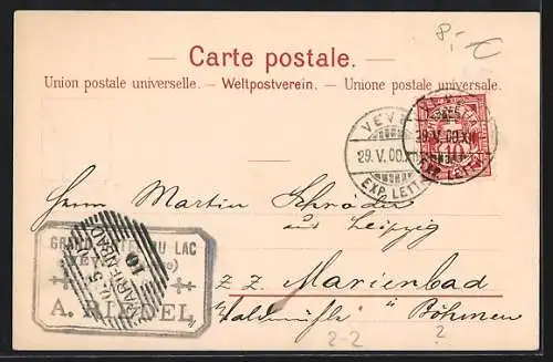 AK Basel, schweizer Briefmarken mit Edelwess verziert