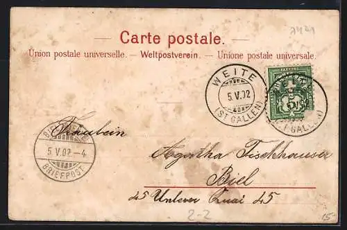 AK Basel, schweizer Briefmarken mit Edelwess verziert