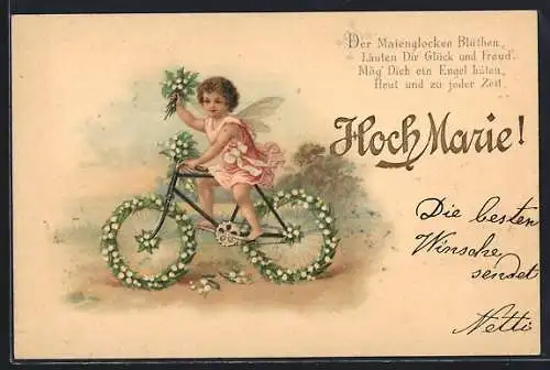 AK Hoch Franz, Elfe auf dem Maiglöckchen-Fahrrad