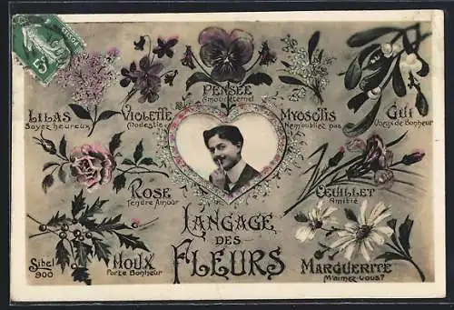 AK Langage des Fleurs, Mann im Herz, Blumensprache