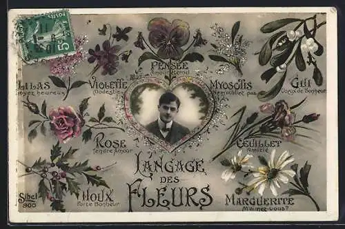 AK Langage des Fleurs, Mann im Herz, Blumensprache