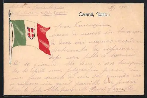 AK Avanti, Italia !, italienische Fahne
