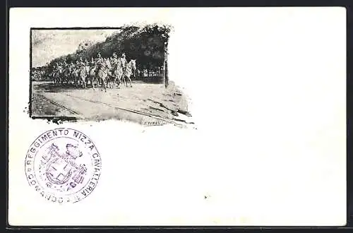 Künstler-AK Soldaten der Kavallerie zu Pferde