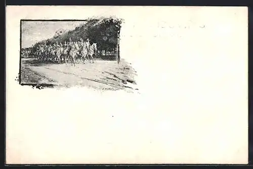 Künstler-AK Soldaten der Kavallerie zu Pferde