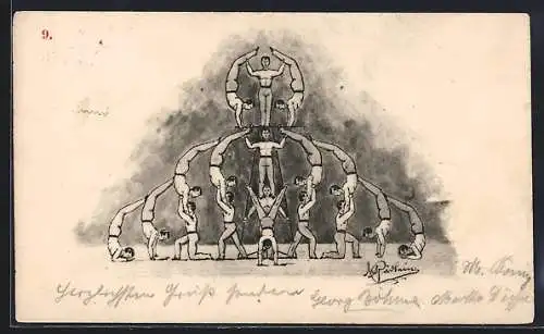 Künstler-AK Turner bei der Darstellung einer Pyramide