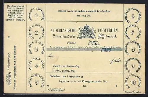 AK Nederlandsche Posterijen, Binnenlandsche Kus Groet wissel, Küsse- oder Grüssepostkarte