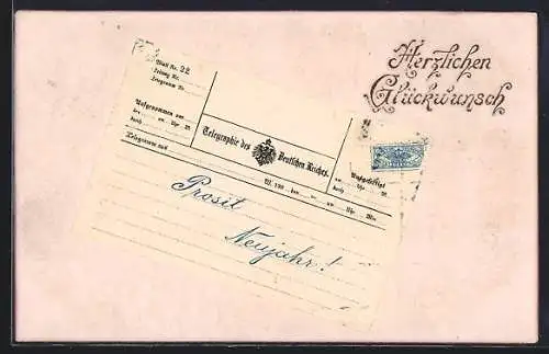 AK Postgeschichte, Telegraphie des Deutschen Reiches-Prosit Neujahr