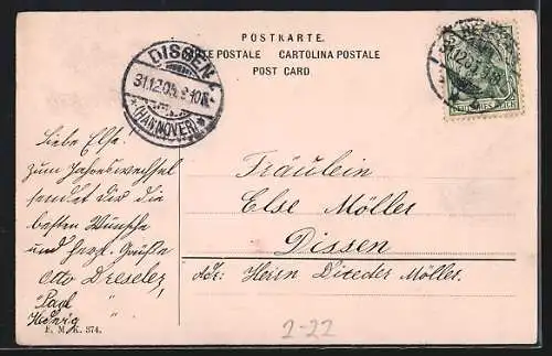 AK Postgeschichte, Telegraphie des Deutschen Reiches-Prosit Neujahr