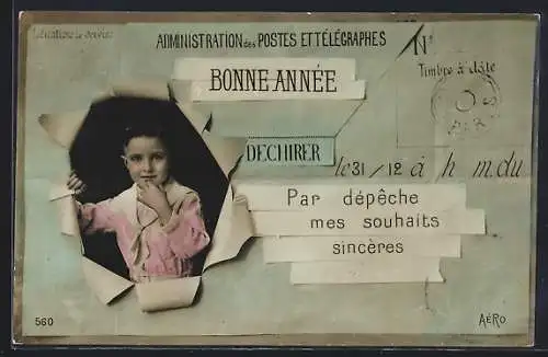 AK Postgeschichte, Administration des Postes Ettélégraphes-Par dépeche mes souhaits sincères