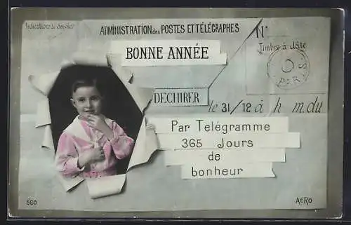 AK Postgeschichte, Administration des Postes Ettélégraphes-Par Telégramme 365 Jours de bonheur