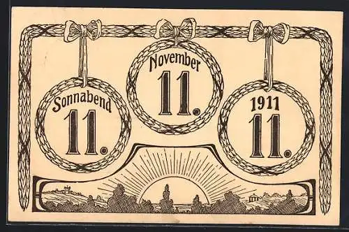 AK Besonderes Datum, 11.11.11, Sonnenaufgang, Kränze mit Schleife
