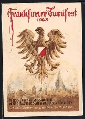 Künstler-AK Frankfurt, Frankfurter Turnfest 1948, Stadion Sandhöferwiesen, Sommerspiele