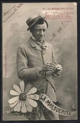AK La Marguerite, Blumensprache mit traurigen Mann