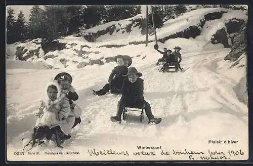 AK Kinder beim Schlittenfahren