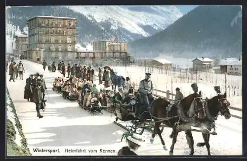 AK Davos, Pferdeschlitten zieht die Rennschlitten vom Rennen nach Hause