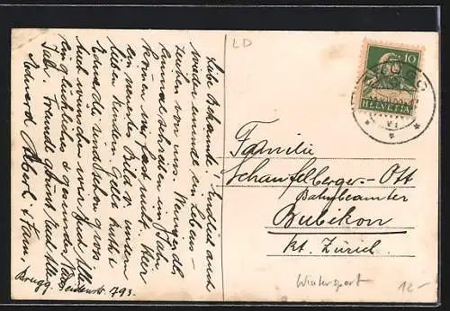 AK Zwei Kinder auf einem Schlitten sitzend