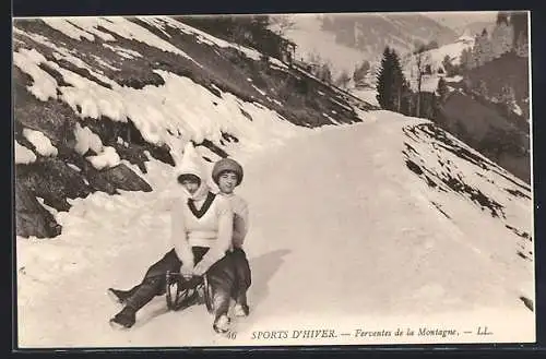 AK Sports d`hiver, Ferventes de la Montagne, zwei Frauen auf einem Schlitten