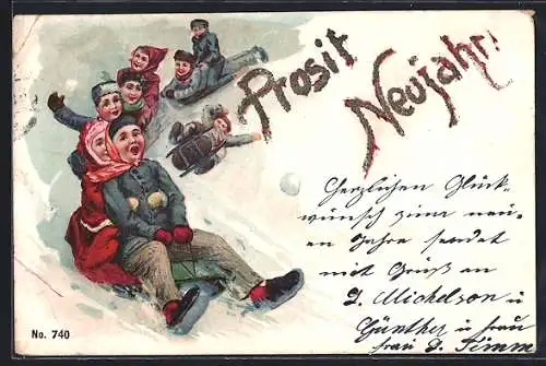 AK Kinder auf Schlitten bei der Abfahrt