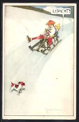 AK Kinder beim Rodeln mit Hund