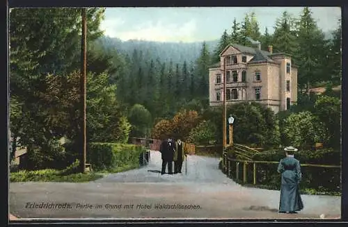 AK Friedrichroda, Partie im Grund mit Hotel Waldschlösschen