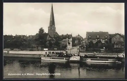 AK Holzminden a. d. Weser, Dampferlandungsplatz mit Dampfer Graf Moltke