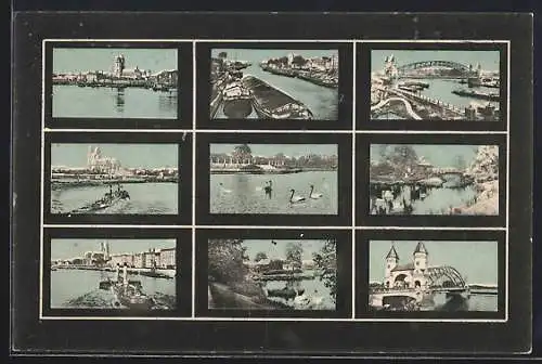 AK Magdeburg, Kirche, Brücke, Uferpartie