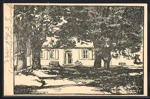 Künstler-AK Gnadau, Gebäudeansicht