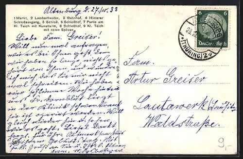 AK Altenburg / Thür., Bahnhof, Schloss, Markt, Partie am Kleinen Teich mit Kunstturm