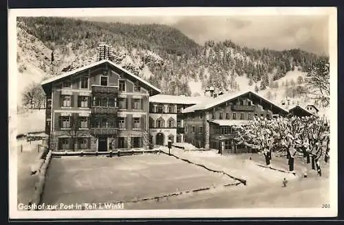 AK Reit im Winkl, Blick auf Gasthof zur Post im Schnee