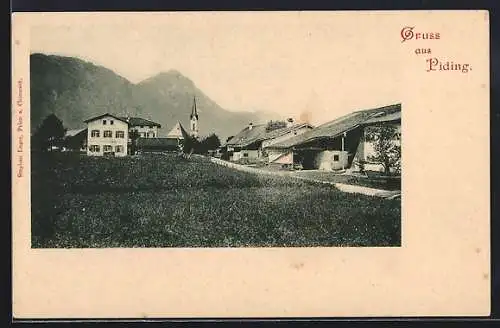 AK Piding, Ortspartie mit Bergen