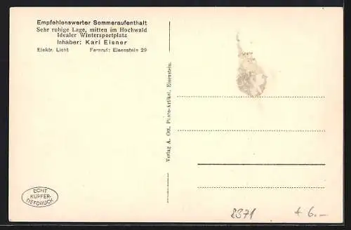 AK Bayerisch Eisenstein, Pension Hintersteinhütte Inh. Karl Eisner