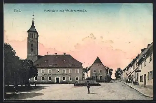 AK Floss, Marktplatz mit Gasthaus zum goldenen Löwen und Weidenerstrasse