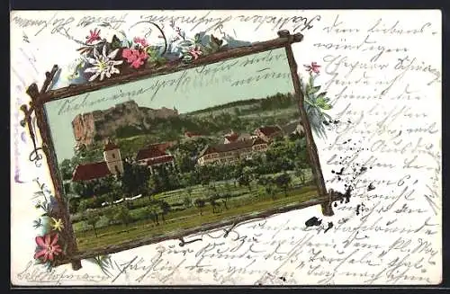 AK Streitberg / Fränk. Schweiz, Teilansicht mit Burg, Passepartout