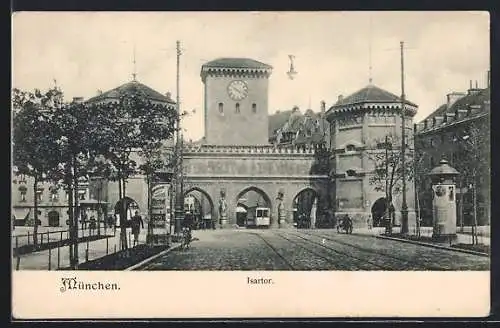 AK München, Strassenbahn am Isartor