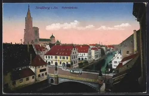AK Strassburg i. Els., Rabenbrücke mit Strassenbahn