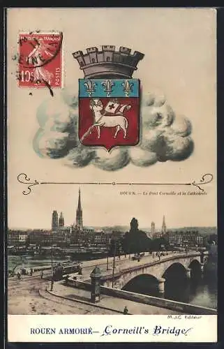 AK Rouen, Corneill`s Bridge, Strassenbahn