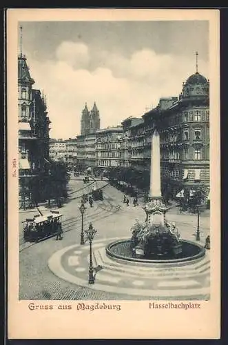 AK Magdeburg, Hasselbachplatz mit Strassenbahn