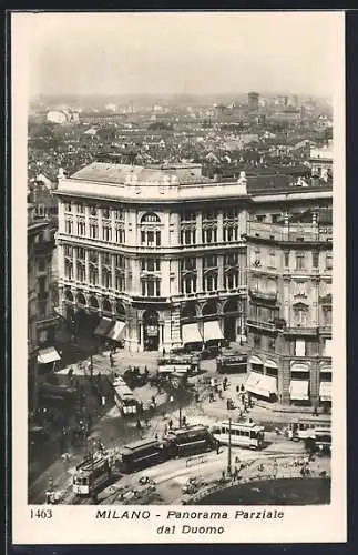 AK Milano, Panorama Parziale dal Duomo, Strassenbahn
