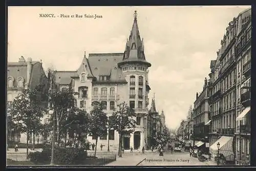 AK Nancy, Place de Rue Saint-Jean, Strassenbahn