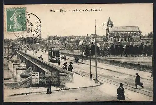 AK Blois, Le Pont, Vue Générale, Strassenbahn